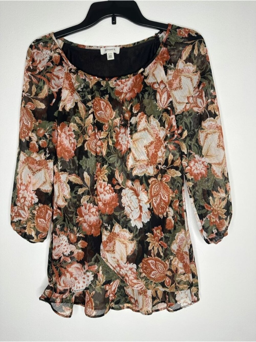 Floral Chiffon Blouse in Black with Rust & Cream - jessica howard